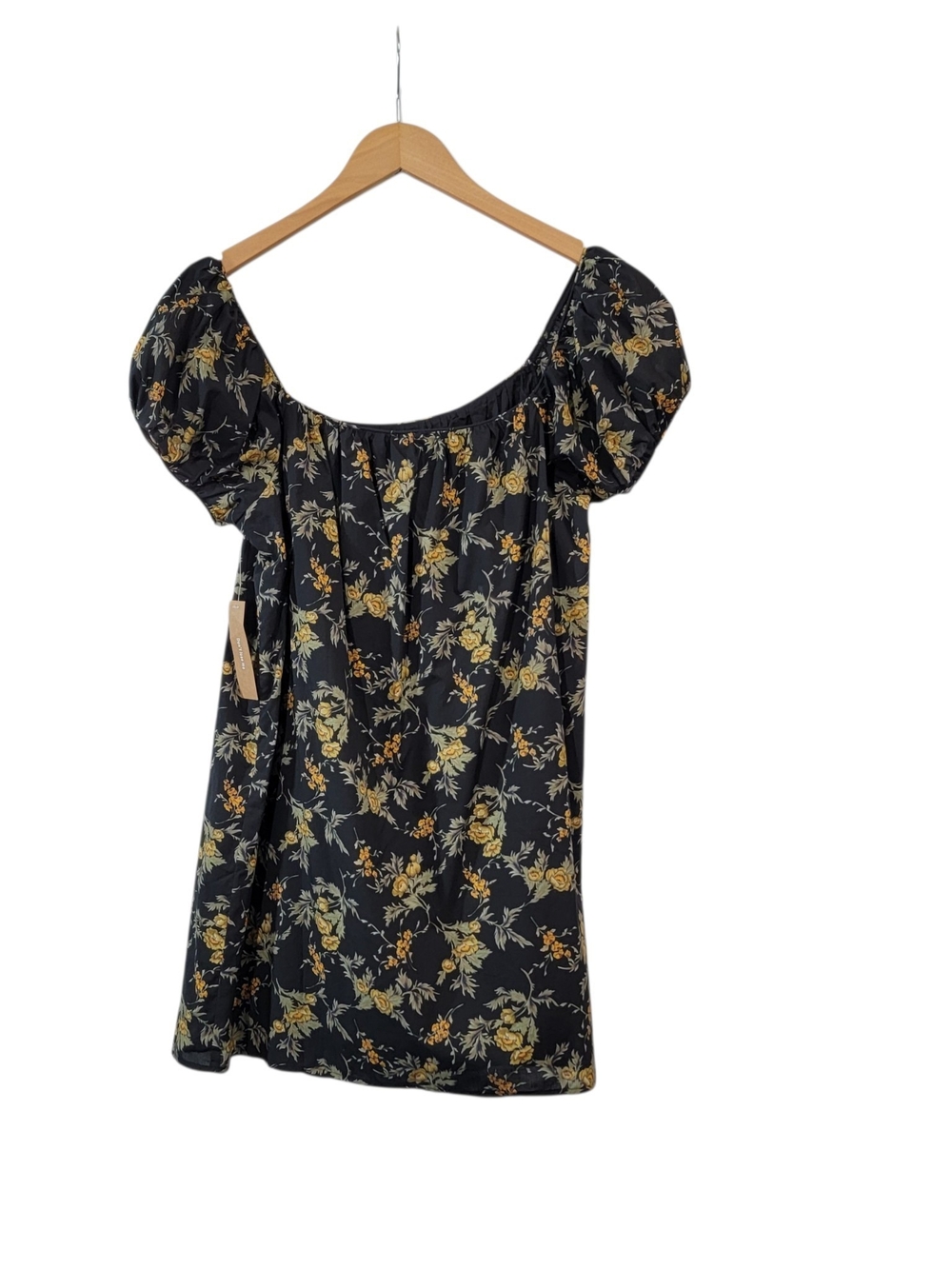 Sorella Nya Floral Puff-Sleeve Mini Dress in Black With Yellow Florals